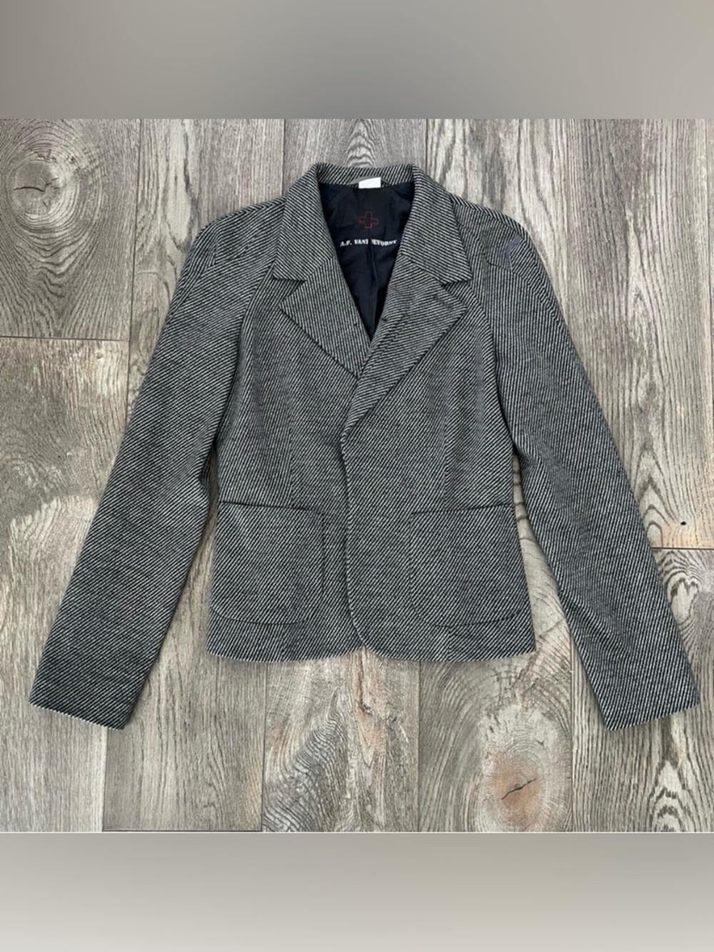 A.F. VANDEVORST Wool Striped Blazer Jacket Black Gray Lined Size 6